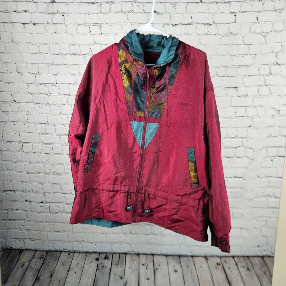 Vintage Winterset Windbreaker Jacket Iridescent Burgundy Red Teal 90s Medium